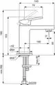 Wascharmatur von Ideal Standard mit einem schwenkbaren Auslauf. Die technischen Maße und Anschlussdetails sind im Diagramm dargestellt.